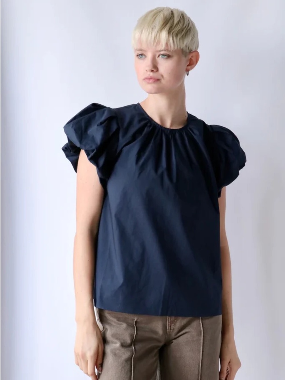 Ted Baker Navy Ruffle Neck Flutter Sleeve Blouse